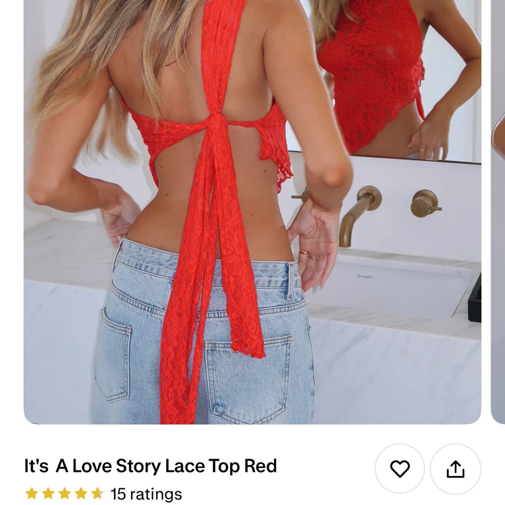 White Fox Boutique Vibrant Red Lace Top